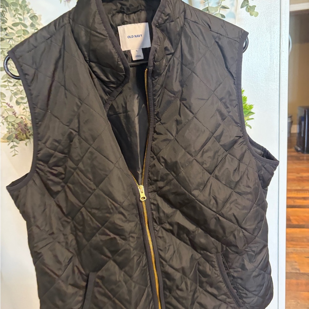 Old Navy Black Quilted Vest with Gold Hardware